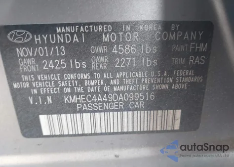 2013 Hyundai Sonata Hybrid from USA, damaged, VIN KMHEC4A49DA099516